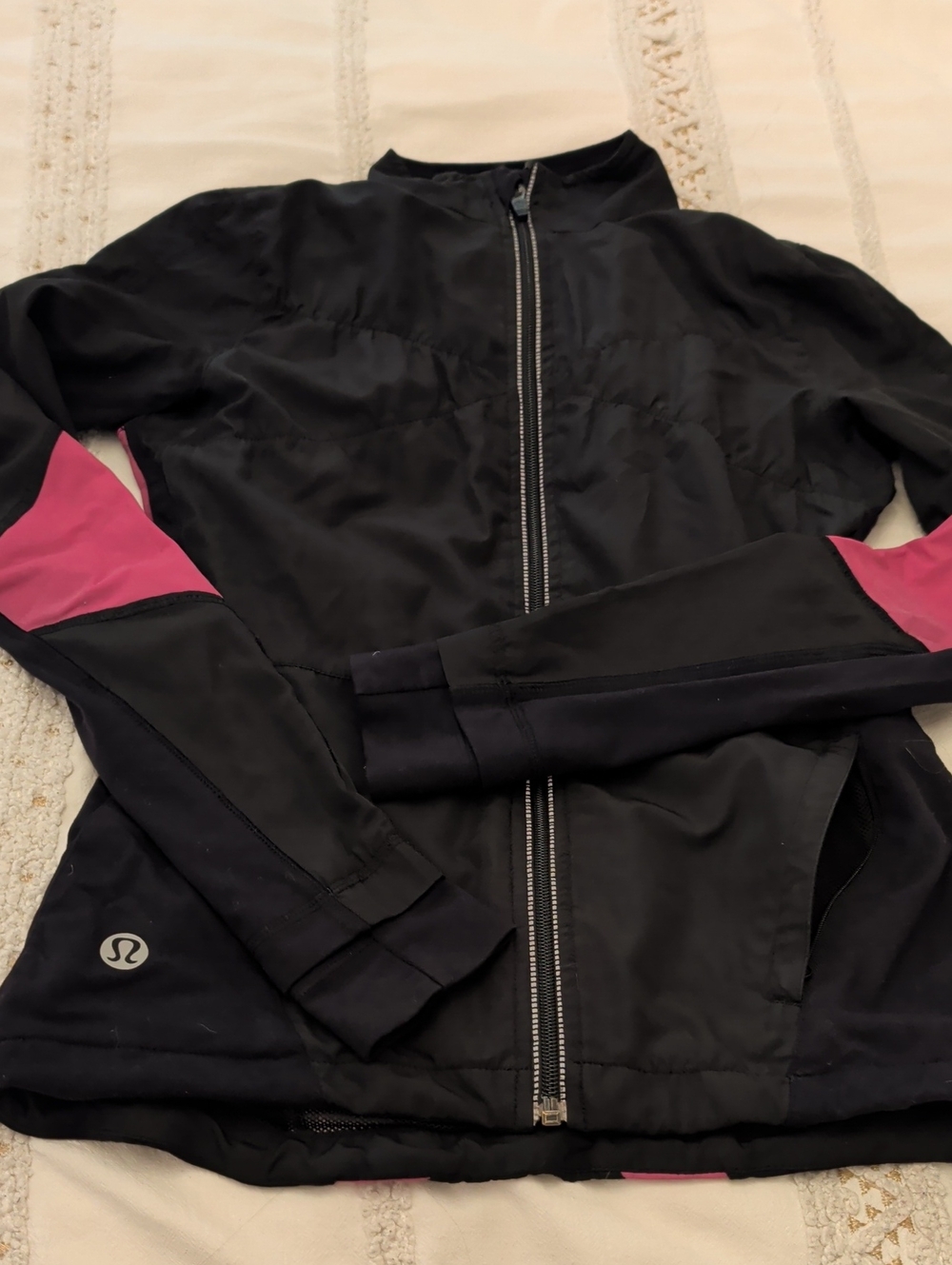 lululemon athletica Black Bomber Jacket with Pink Sleeve Panels - Women's